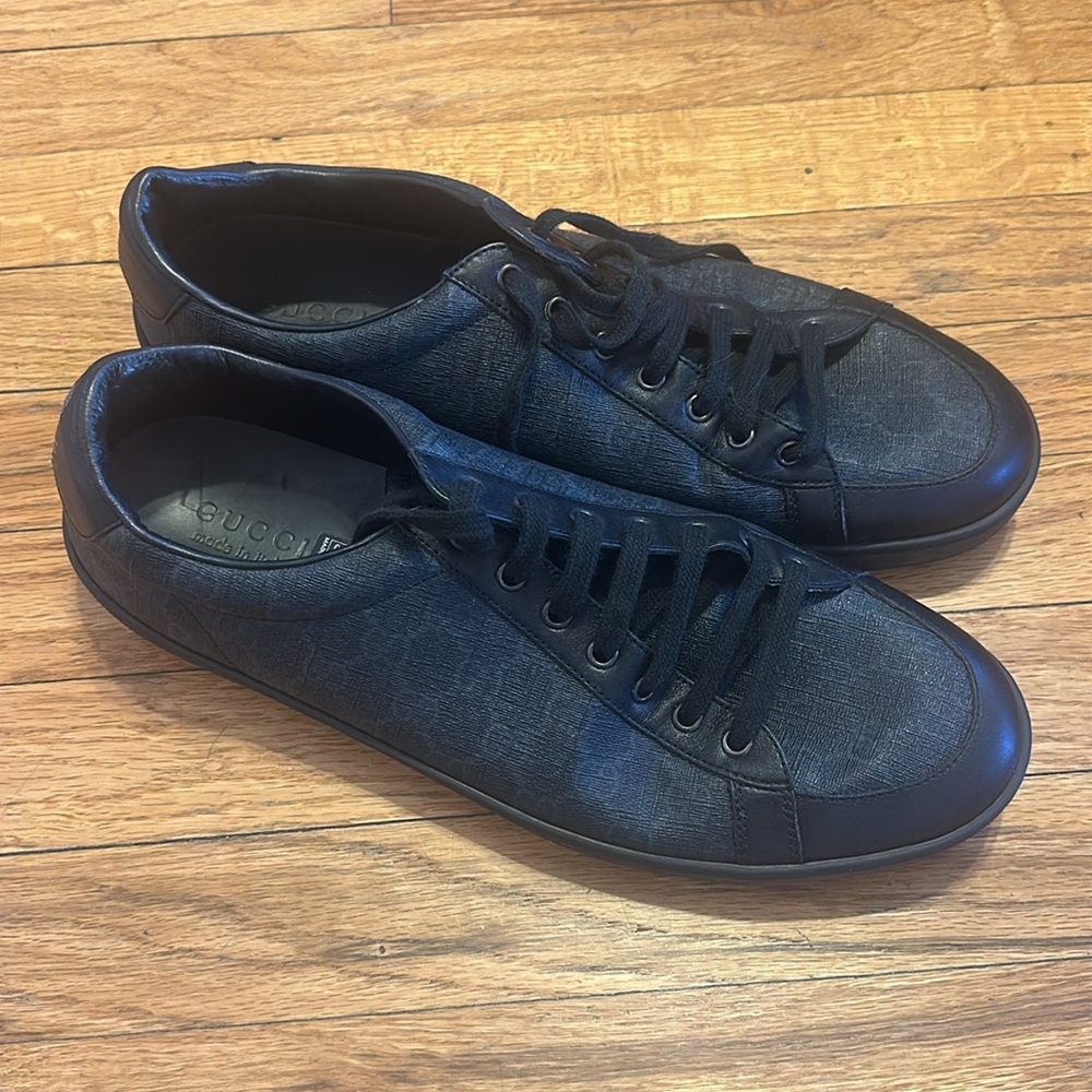 RARE🔥 GUCCI Monogram Lo Top Leather Sneakers Guccisima GG Web Supreme Men's 12 - Picture 3 of 5